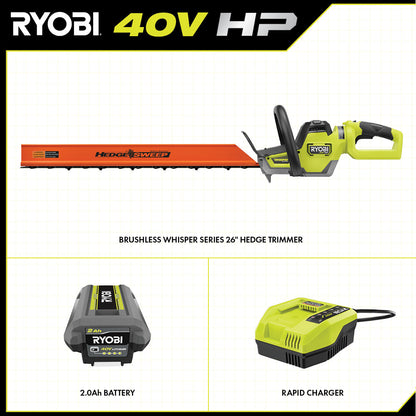 40V HP BRUSHLESS WHISPER SERIES 26″ HEDGE TRIMMER KIT | RYOBI