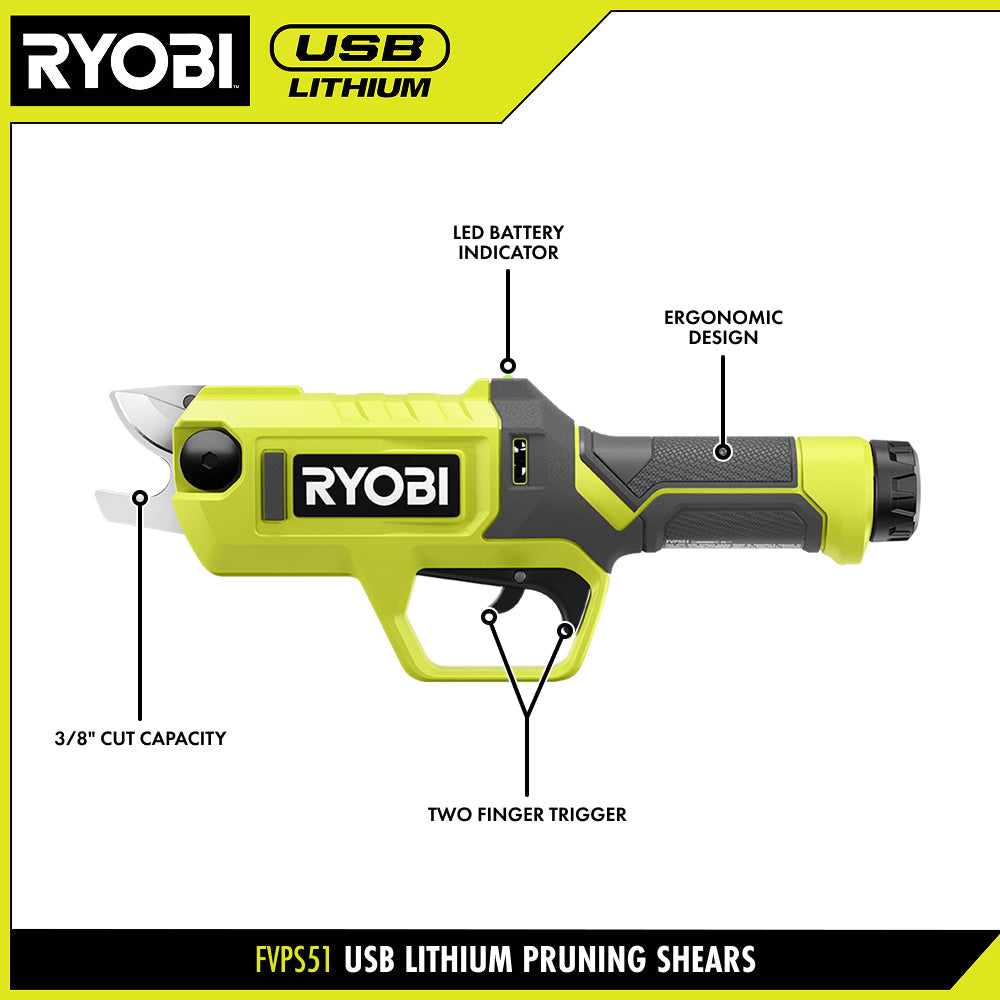 USB LITHIUM PRUNING SHEARS KIT | RYOBI