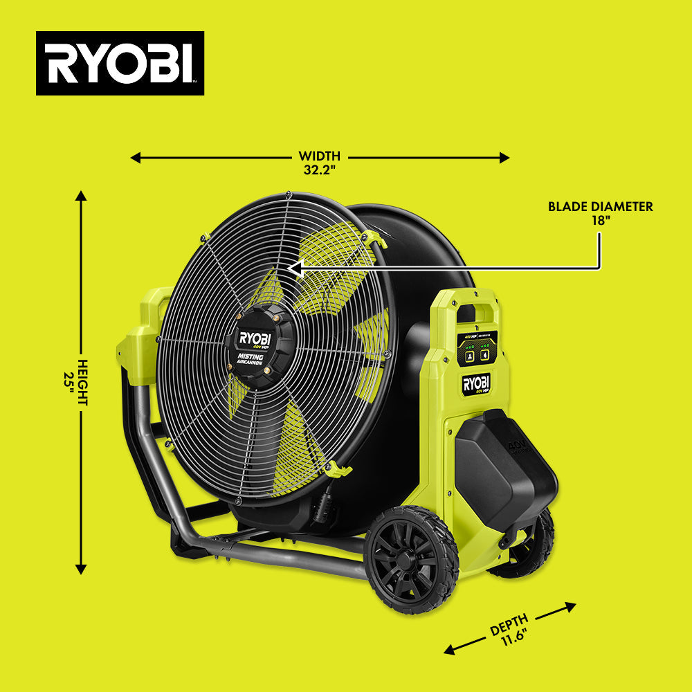 40V HP BRUSHLESS HYBRID 18″ MISTING AIR CANNON | RYOBI