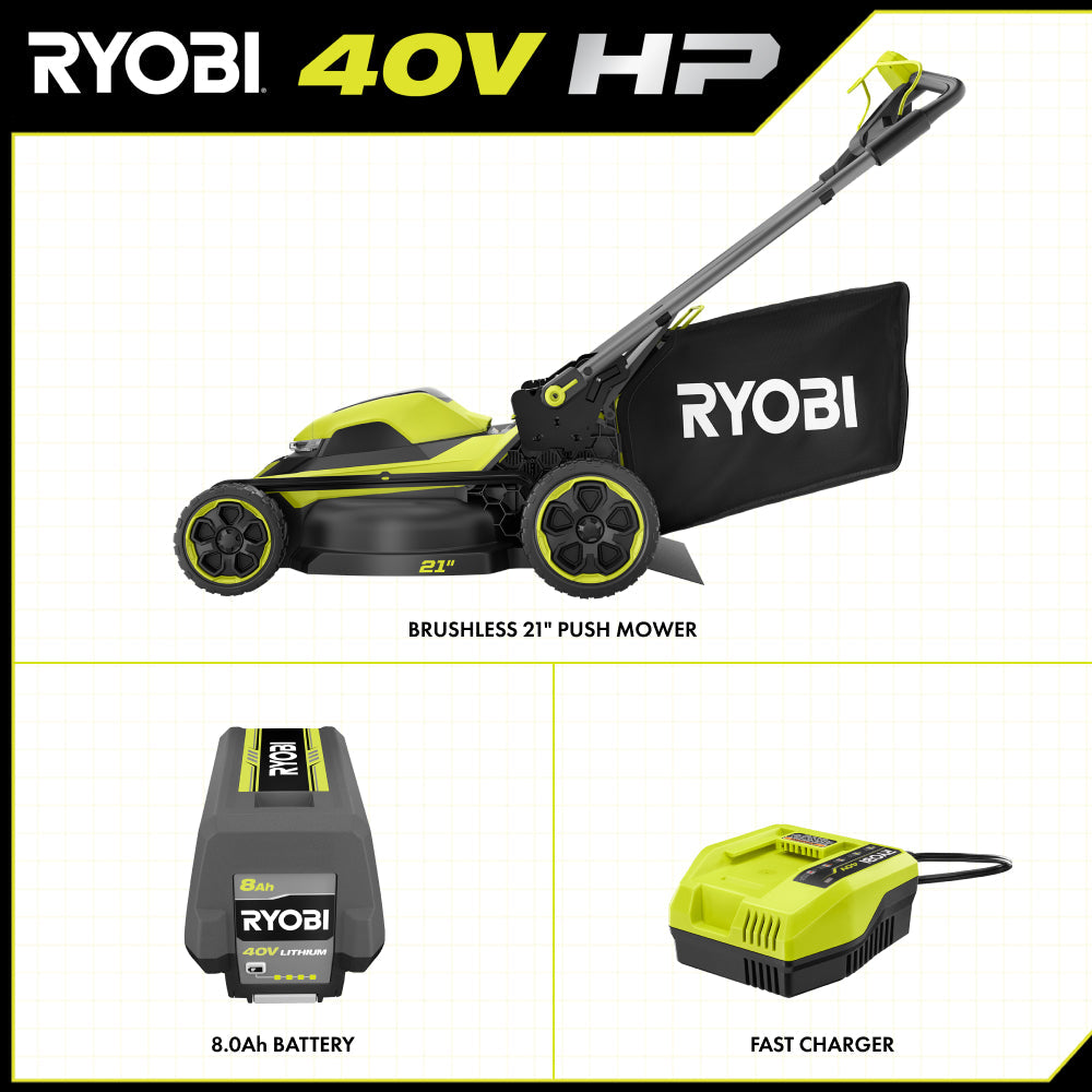 40V HP BRUSHLESS 21″ PUSH MOWER KIT | RYOBI