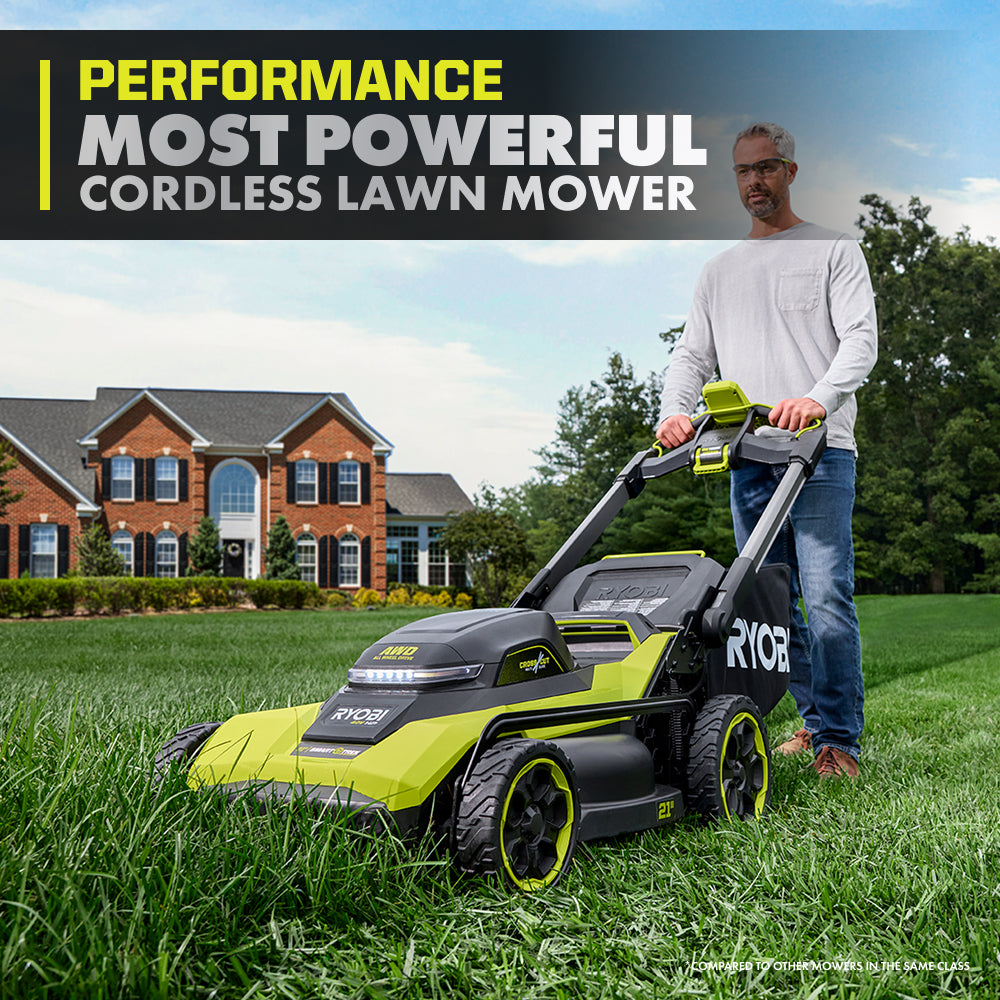 40V HP BRUSHLESS 21″ SELF-PROPELLED ALL-WHEEL DRIVE MULTI-BLADE MOWER KIT | RYOBI