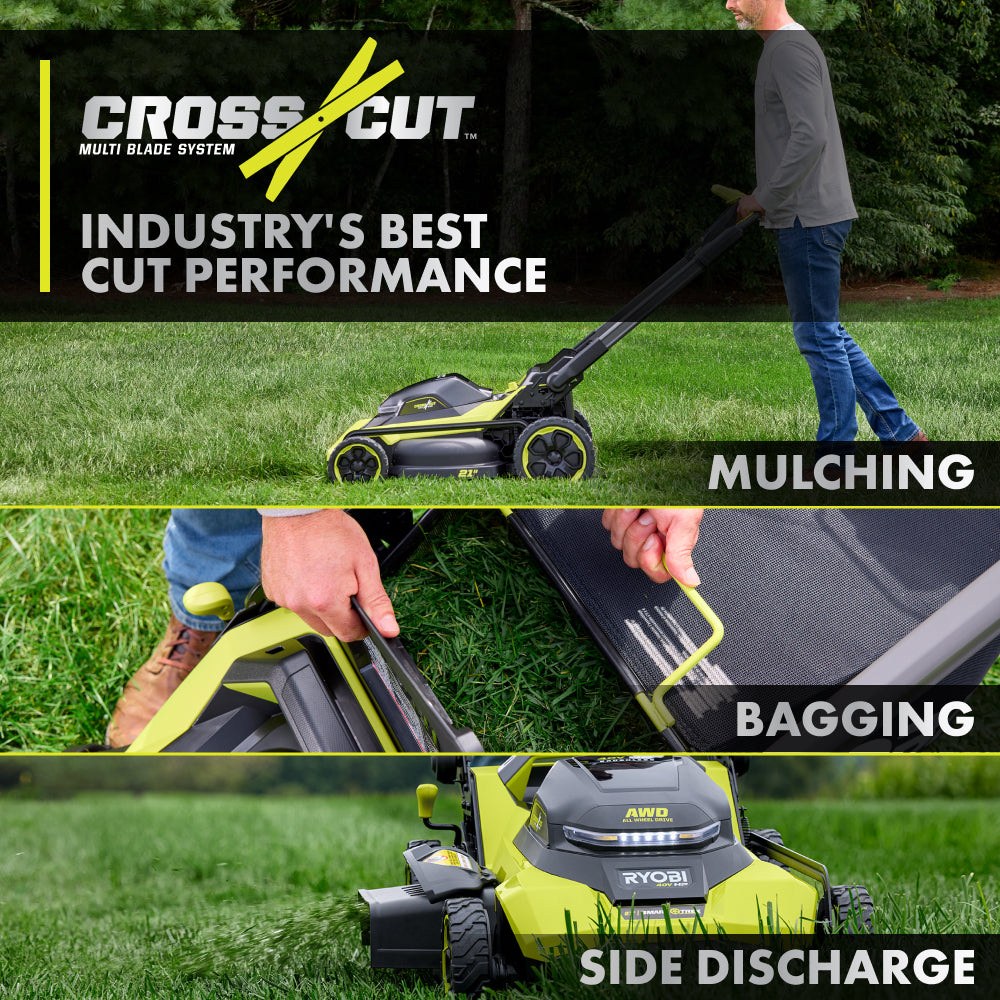 40V HP BRUSHLESS 21″ SELF-PROPELLED ALL-WHEEL DRIVE MULTI-BLADE MOWER KIT | RYOBI