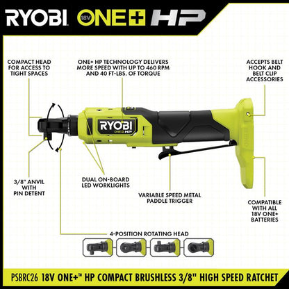 18V ONE+? HP COMPACT BRUSHLESS 3/8″ HIGH SPEED RATCHET | RYOBI