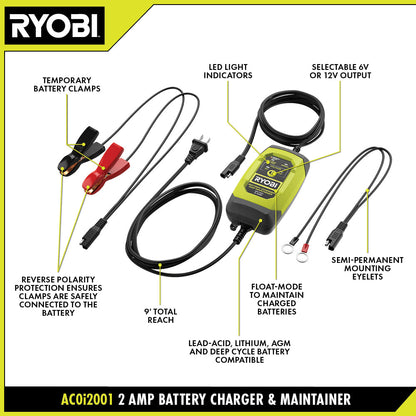 6V/12V 2 AMP BATTERY CHARGER & MAINTAINER | RYOBI