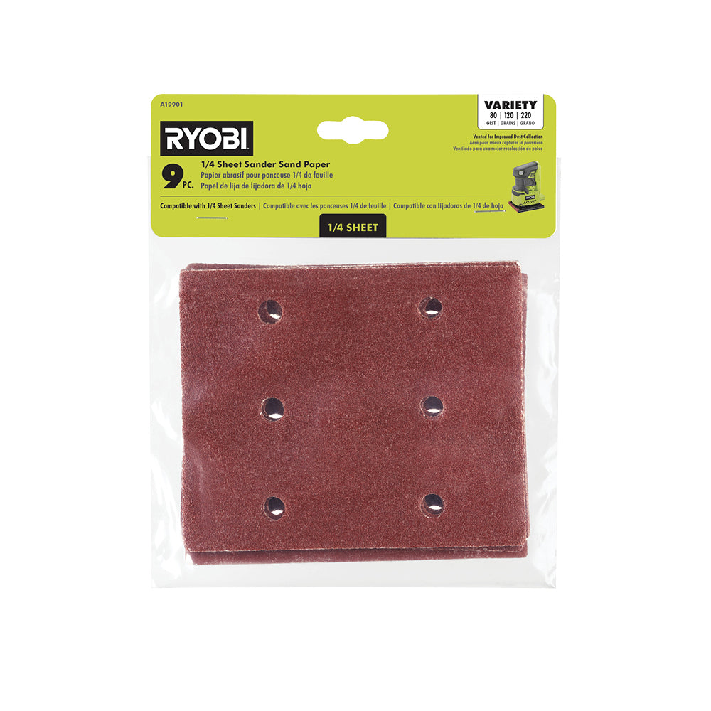 9 PC. 1/4 SHEET SANDER SAND PAPER | RYOBI
