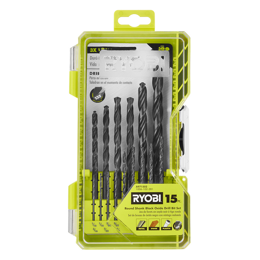 15 PC. ROUND SHANK BLACK OXIDE DRILL BIT SET | RYOBI