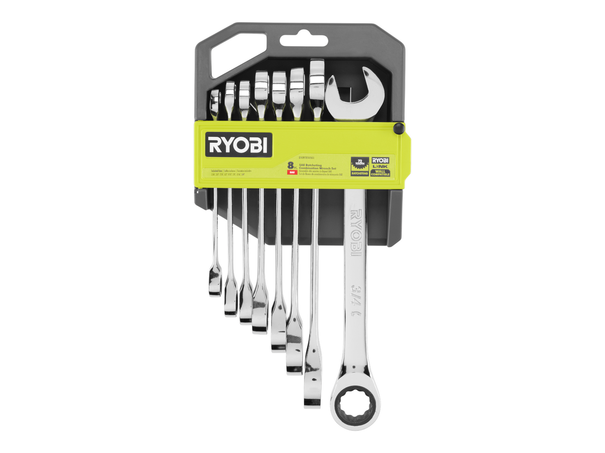 8 PC. SAE RATCHETING COMBINATION WRENCH SET | RYOBI