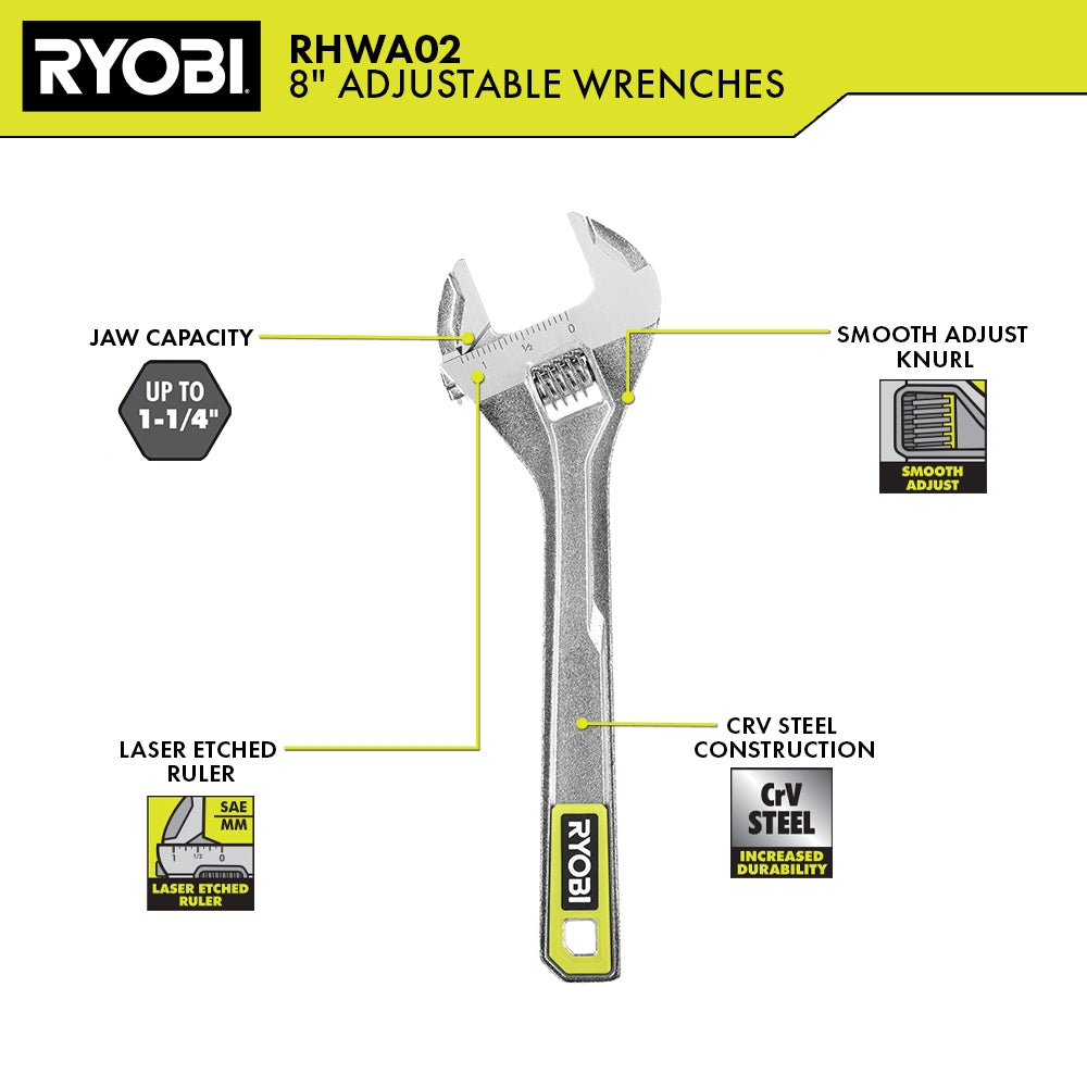 8″ ADJUSTABLE WRENCH | RYOBI