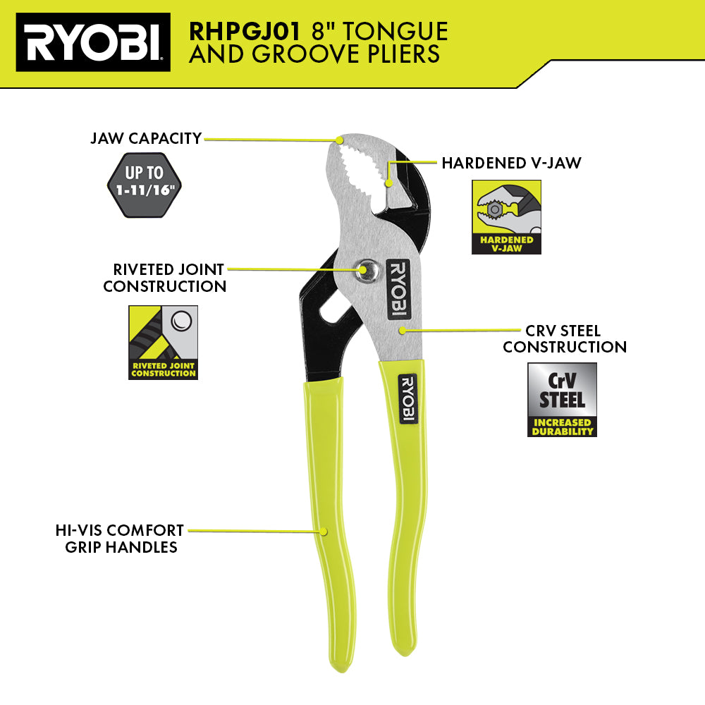 8″ TONGUE AND GROOVE PLIER | RYOBI