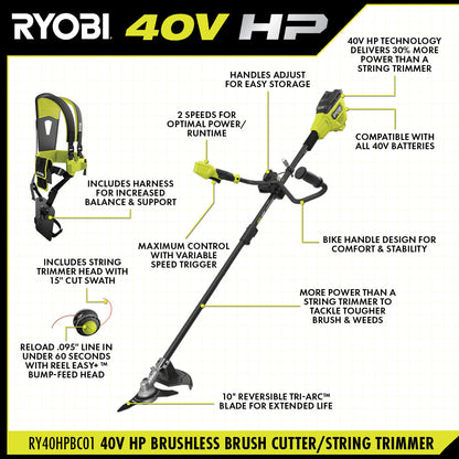 40V HP BRUSHLESS BRUSH CUTTER/STRING TRIMMER | RYOBI