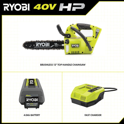 40V HP BRUSHLESS 12″ TOP HANDLE CHAINSAW KIT | RYOBI