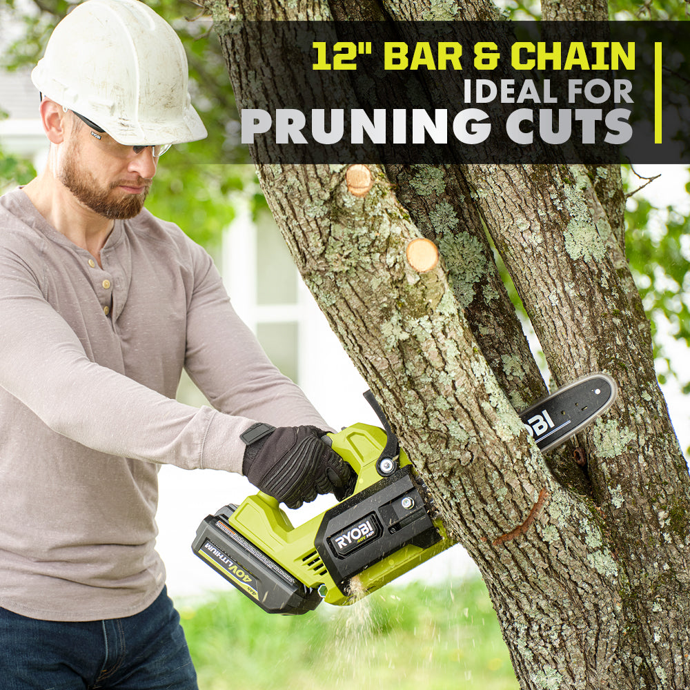 40V HP BRUSHLESS 12″ TOP HANDLE CHAINSAW KIT | RYOBI
