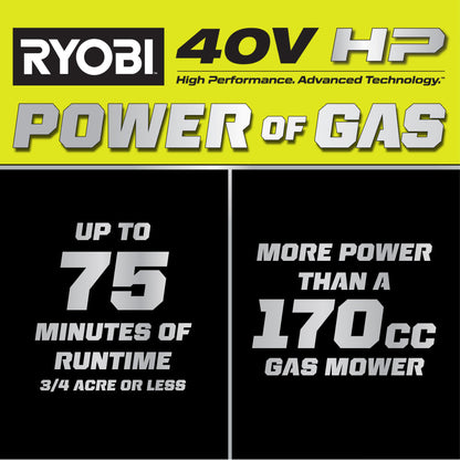 40V HP BRUSHLESS 21″ WALK BEHIND SELF-PROPELLED LAWN MOWER W/ (2) 6.0AH BATTERIES AND CHARGER | RYOBI