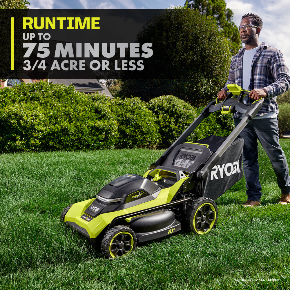 40V HP BRUSHLESS 21″ WALK BEHIND SELF-PROPELLED LAWN MOWER W/ (2) 6.0AH BATTERIES AND CHARGER | RYOBI