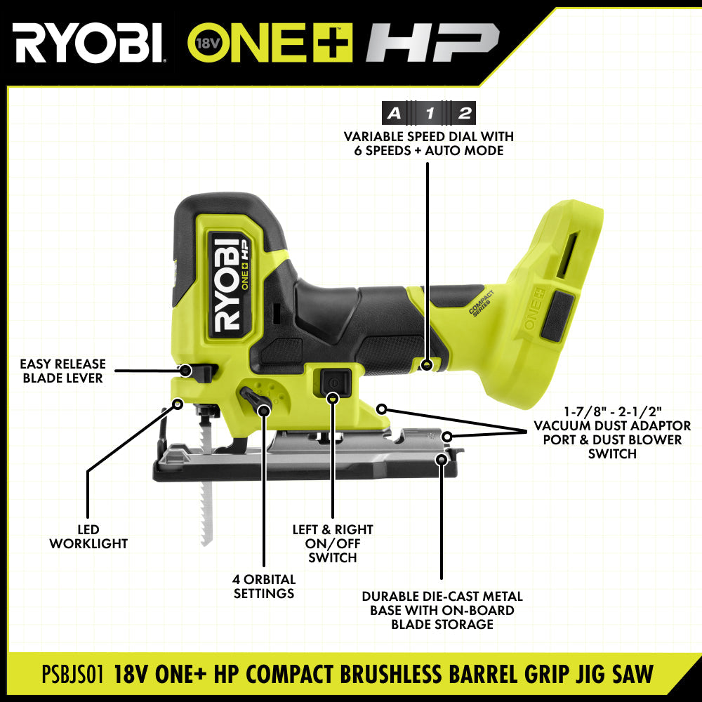 18V ONE+ HP COMPACT BRUSHLESS BARREL GRIP JIG SAW | RYOBI