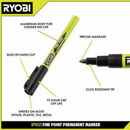 BLACK FINE POINT PERMANENT WORKSHOP MARKER | RYOBI