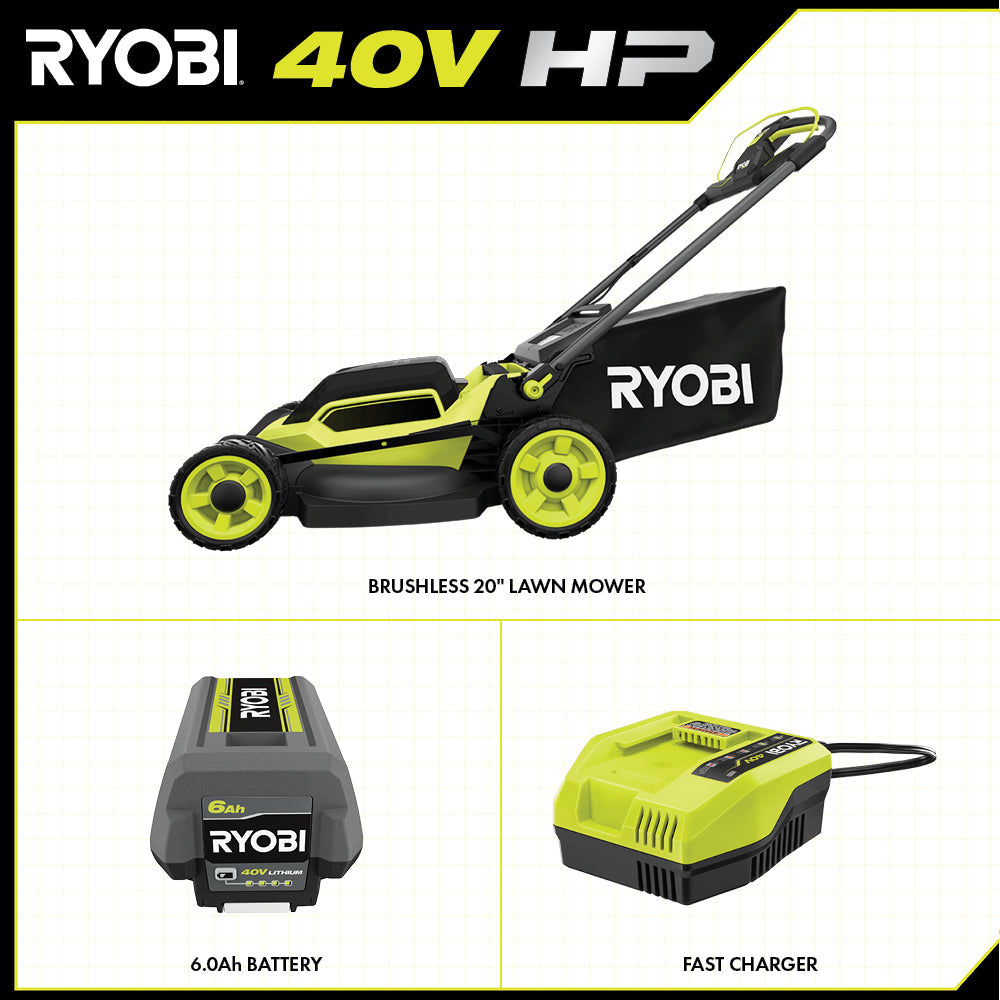 40V HP BRUSHLESS 20″ SELF-PROPELLED LAWN MOWER KIT | RYOBI