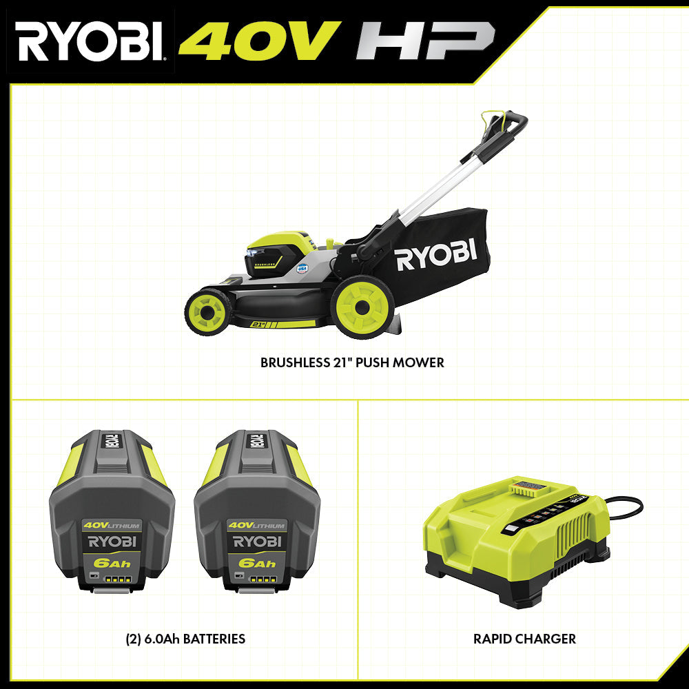 40V HP BRUSHLESS 21″ MULTI-BLADE PUSH MOWER KIT | RYOBI