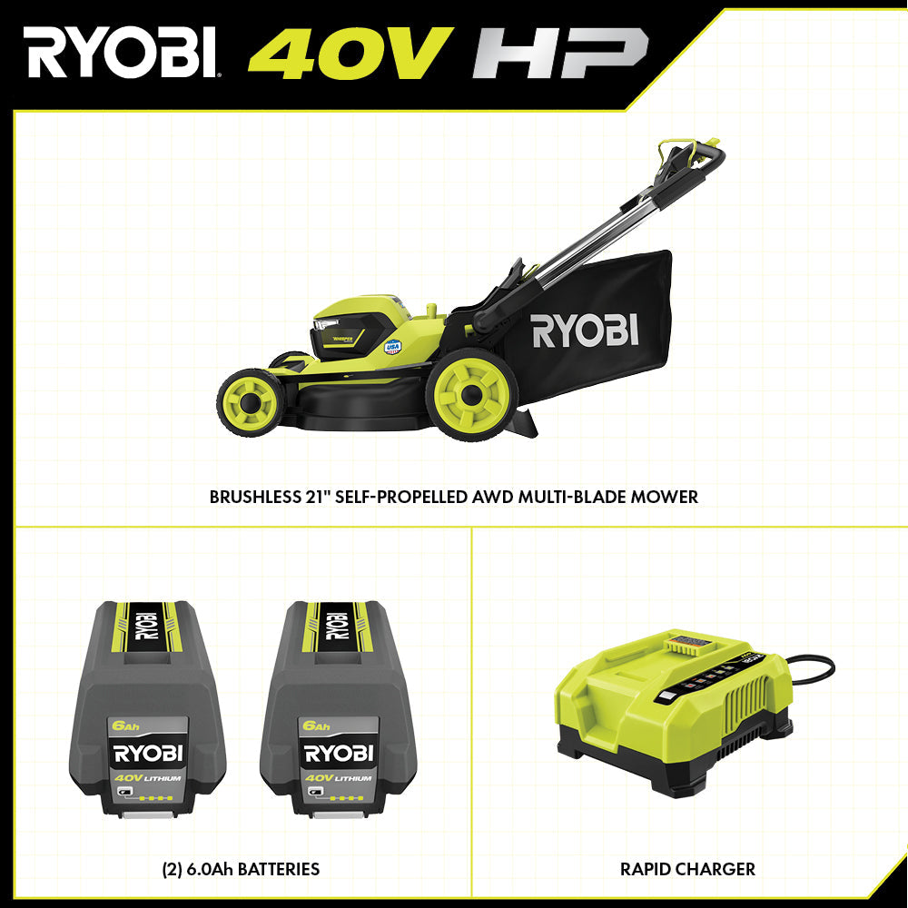 40V HP BRUSHLESS 21″ SELF-PROPELLED AWD MULTI-BLADE MOWER KIT | RYOBI