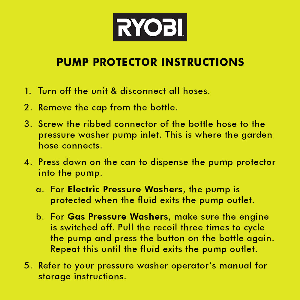 RYOBI PRESSURE WASHER PUMP PROTECTOR | RYOBI