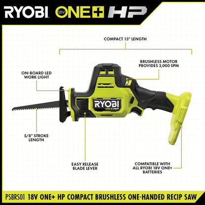 18V ONE+ HP COMPACT BRUSHLESS ONE-HANDED RECIPROCATING SAW | RYOBI