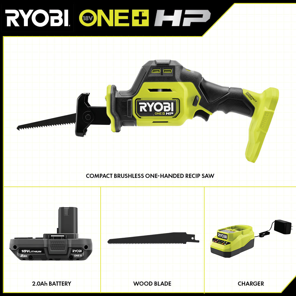 18V ONE+ HP COMPACT BRUSHLESS ONE-HANDED RECIPROCATING SAW KIT | RYOBI