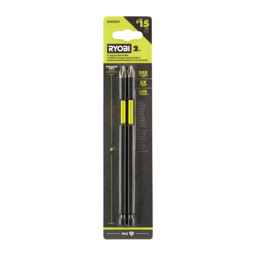 2 PC. 6″ DIAMOND GRIT IMPACT DRIVE BITS | RYOBI