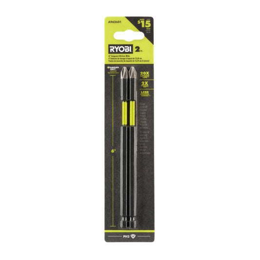 2 PC. 6″ DIAMOND GRIT IMPACT DRIVE BITS | RYOBI