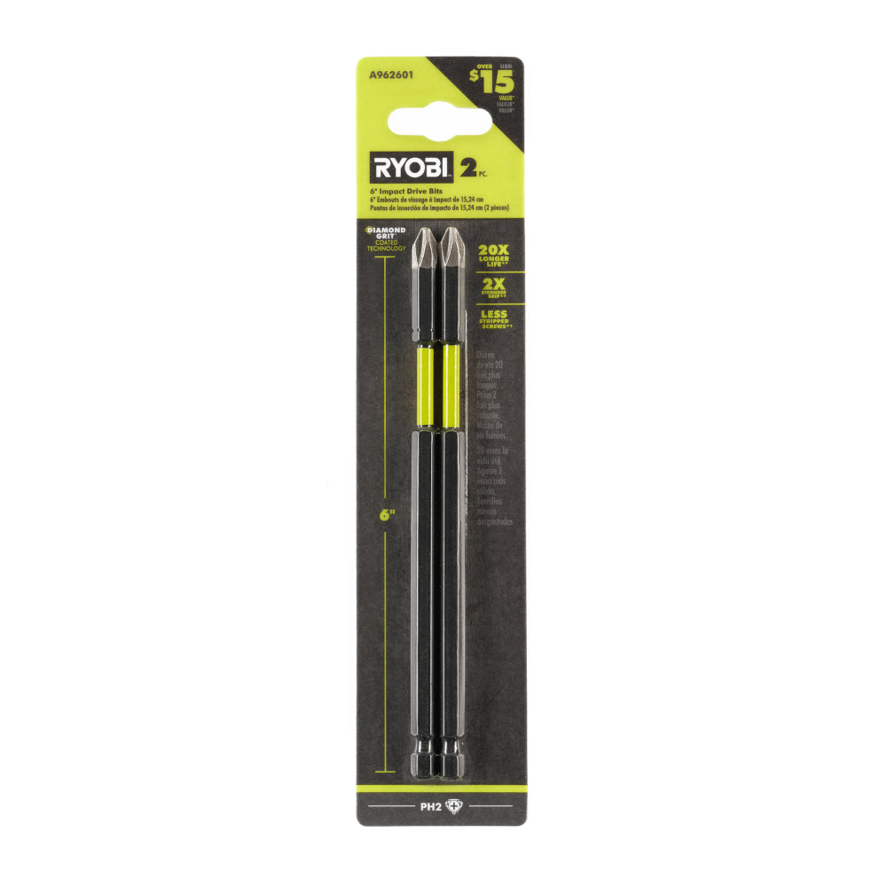2 PC. 6″ DIAMOND GRIT IMPACT DRIVE BITS | RYOBI