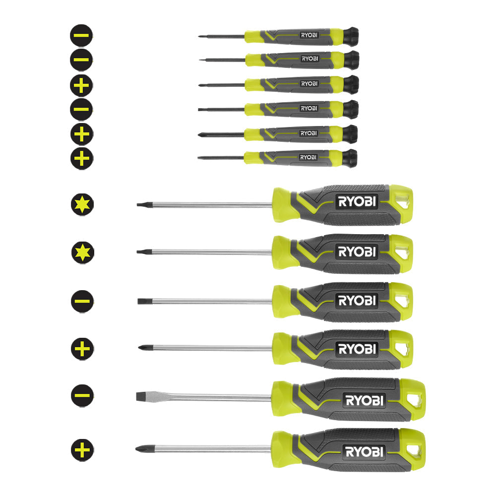 SCREWDRIVER SET (12-PIECE) WITH CUSHION GRIP HANDLES | RYOBI