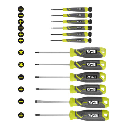 SCREWDRIVER SET (12-PIECE) WITH CUSHION GRIP HANDLES | RYOBI