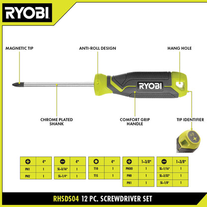 SCREWDRIVER SET (12-PIECE) WITH CUSHION GRIP HANDLES | RYOBI