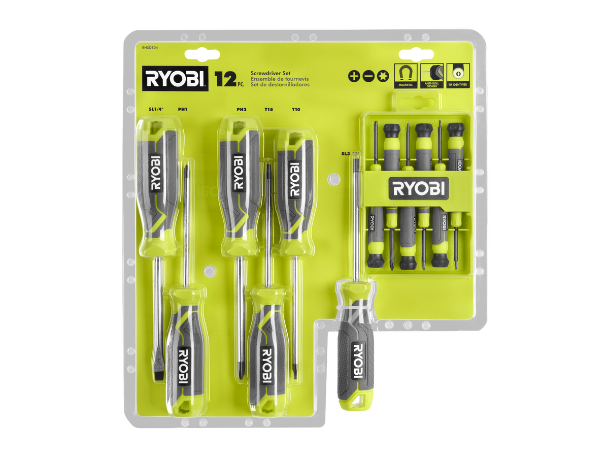 SCREWDRIVER SET (12-PIECE) WITH CUSHION GRIP HANDLES | RYOBI