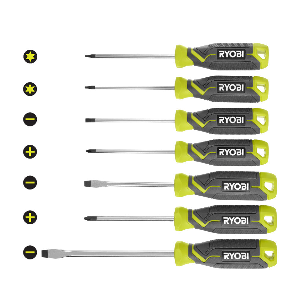SCREWDRIVER SET (7-PIECE) WITH CUSHION GRIP HANDLES | RYOBI