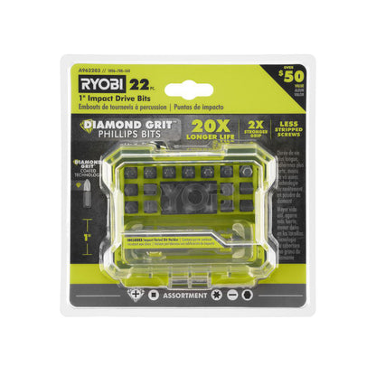 22 PC. 1″ DIAMOND GRIT IMPACT DRIVE BITS | RYOBI