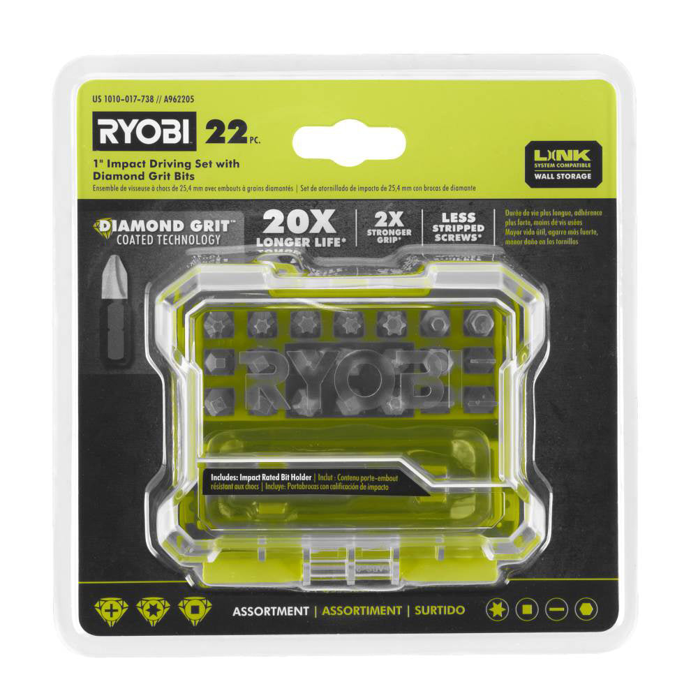 22 PC. 1″ IMPACT DRIVING SET WITH DIAMOND GRIT BITS | RYOBI
