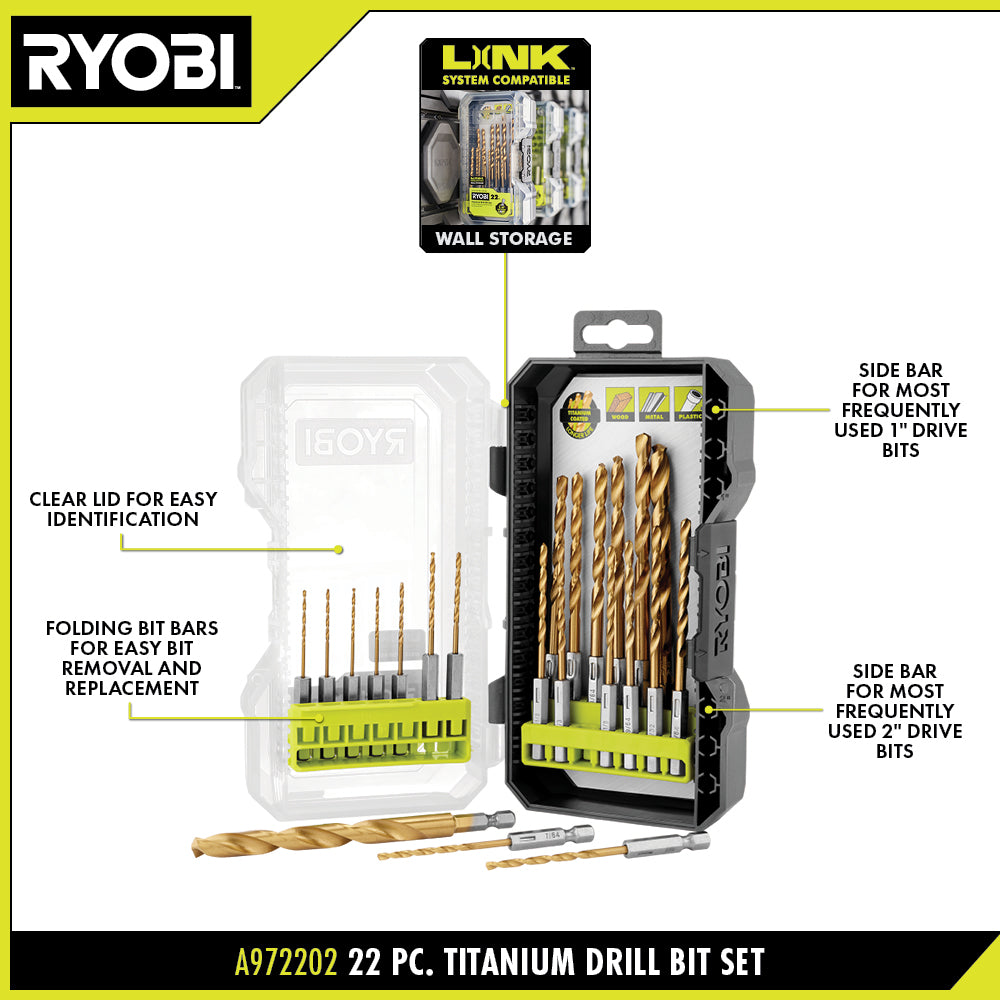 22 PC. TITANIUM DRILL BIT SET | RYOBI
