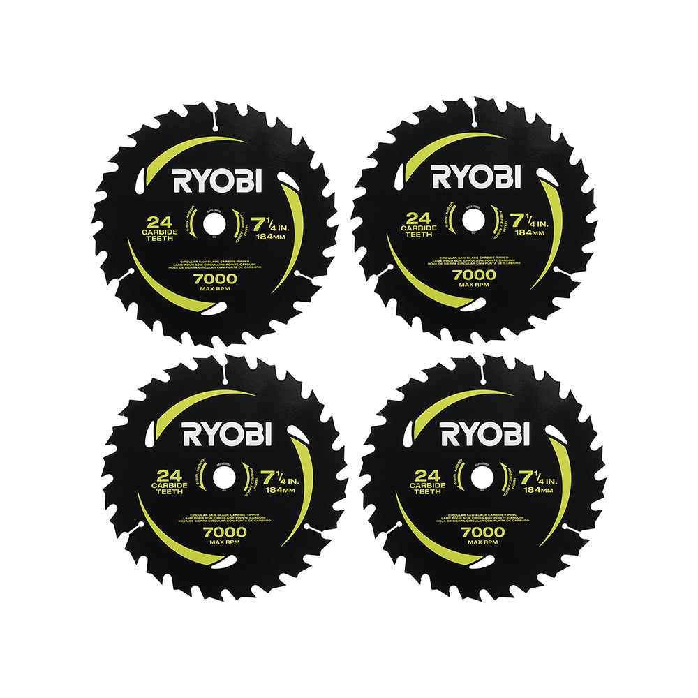 4 PC. 7-1/4″ X 24T CARBIDE TEETH THIN KERF CIRCULAR SAW BLADE SET | RYOBI