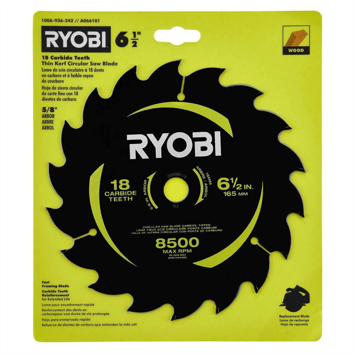 6-1/2″ 18 CARBIDE TEETH THIN KERF CIRCULAR SAW BLADE | RYOBI