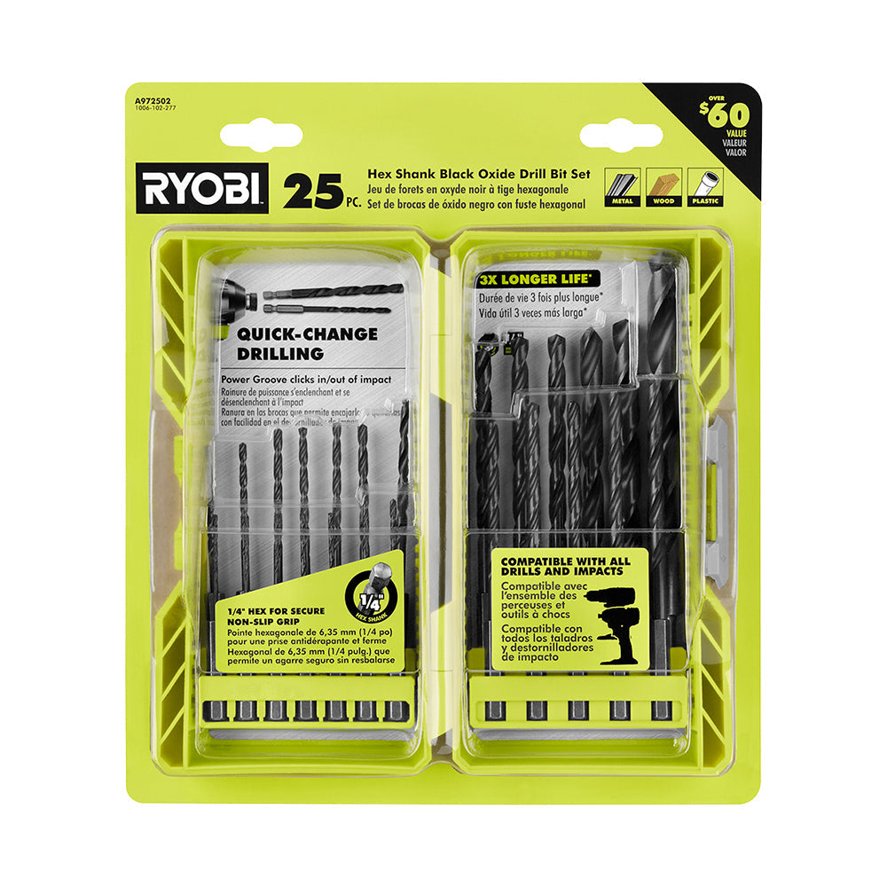 25 PC. BLACK OXIDE HEX SHANK DRILL BITS | RYOBI