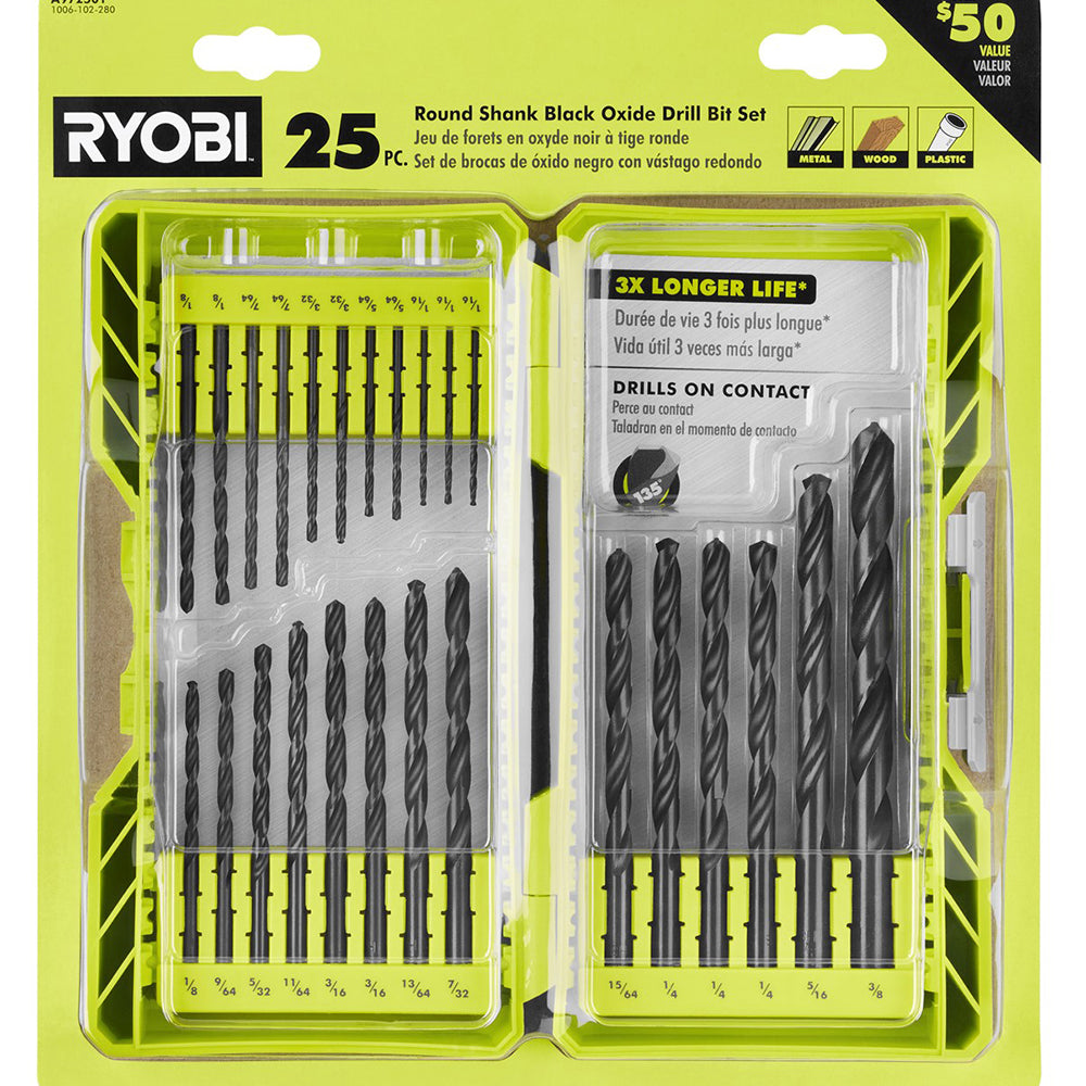 25 PC. ROUND SHANK BLACK OXIDE DRILL BIT SET | RYOBI