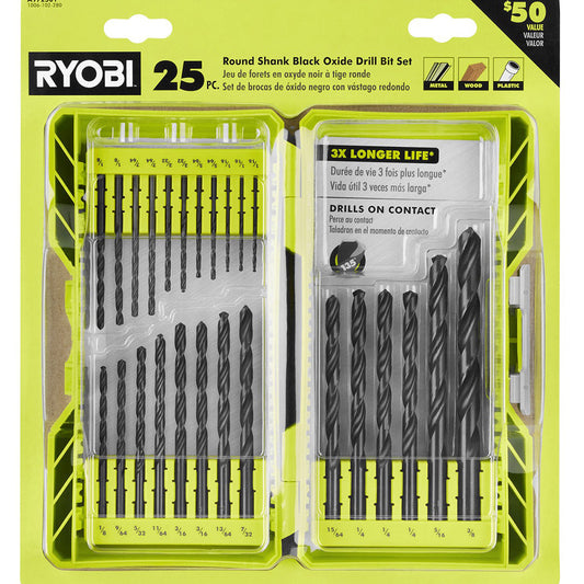 25 PC. ROUND SHANK BLACK OXIDE DRILL BIT SET | RYOBI