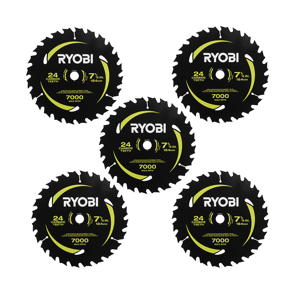7-1/4″ X 24T CARBIDE TEETH THIN KERF CIRCULAR SAW BLADE SET (5 PIECE) | RYOBI