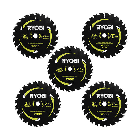 7-1/4″ X 24T CARBIDE TEETH THIN KERF CIRCULAR SAW BLADE SET (5 PIECE) | RYOBI