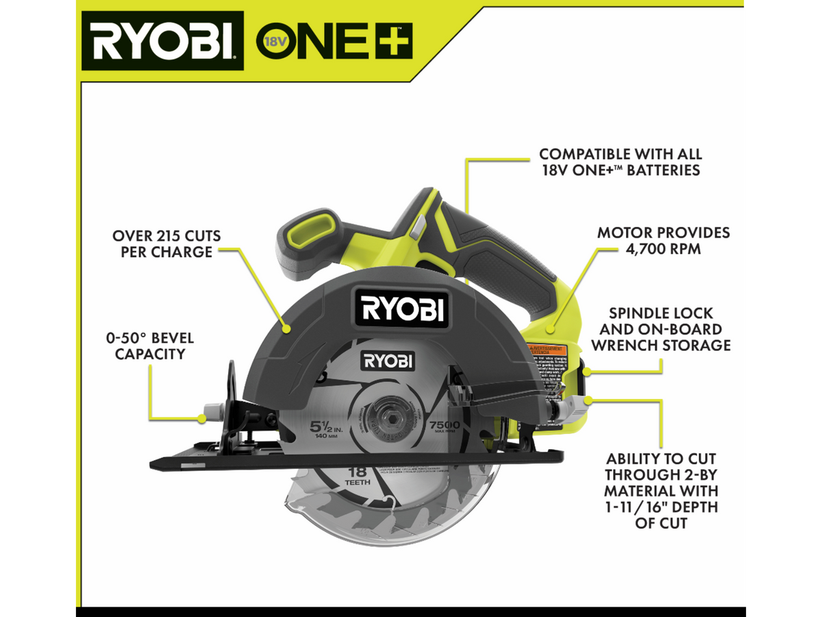 ONE+ 18V CORDLESS 5-1/2 IN. CIRCULAR SAW KIT WITH 4.0 AH BATTERY AND CHARGER | RYOBI