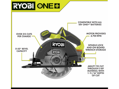 ONE+ 18V CORDLESS 5-1/2 IN. CIRCULAR SAW KIT WITH 4.0 AH BATTERY AND CHARGER | RYOBI