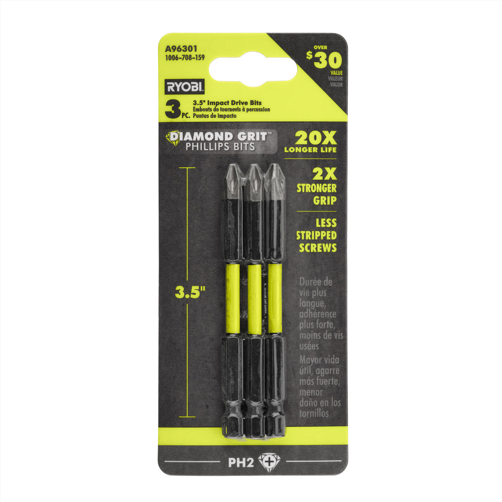 3 PC. 3-1/2″ DIAMOND GRIT IMPACT DRIVE BITS | RYOBI