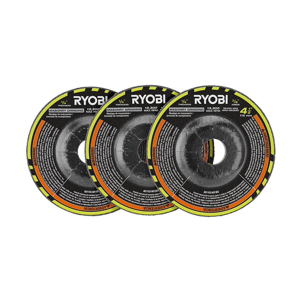 3 PC. 4-1/2″ MASONRY GRINDING WHEEL SET | RYOBI