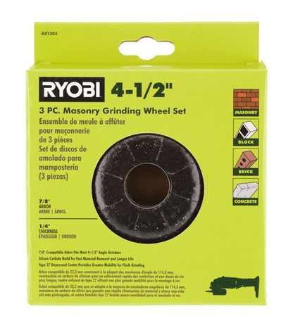 3 PC. 4-1/2″ MASONRY GRINDING WHEEL SET | RYOBI