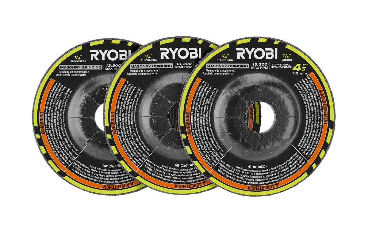 3 PC. 4-1/2″ MASONRY GRINDING WHEEL SET | RYOBI